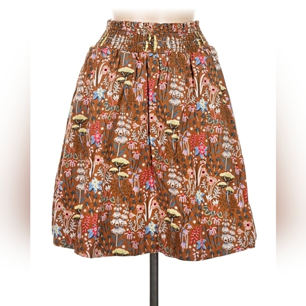 Boden Brown Floral Cotton Smocked Waist Skirt - Size US 4 (UK 8)